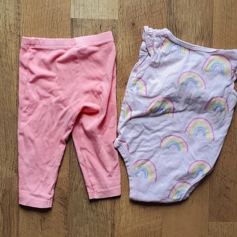 Carters Girls Rainbow Short Sleeve Onesie with‎ Pants Outfit 6M